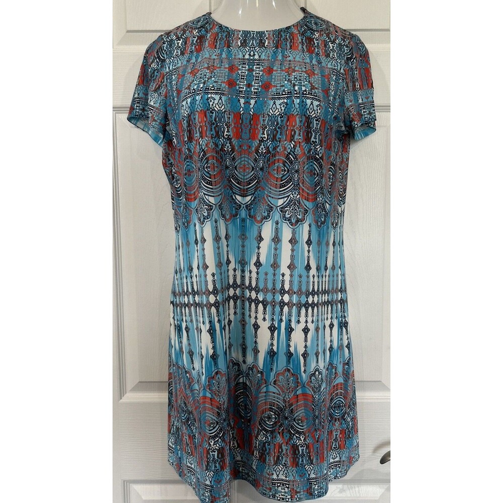 Suite 7 Geometric Kaleidoscope Multicolor Shift Dress Stretch Knit Summer 14 P